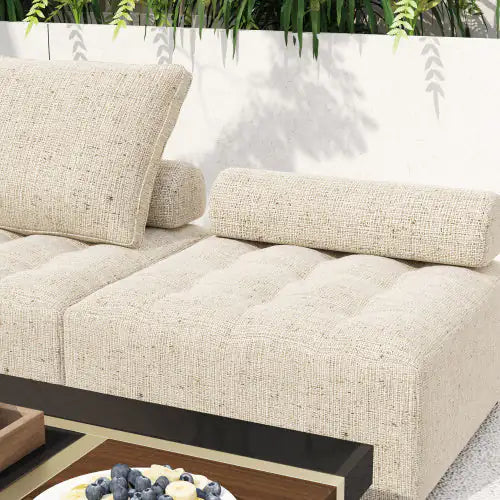 Outdoor Modular Sofa, Aluminium Structure, Support Cushion And Back Cushion Cover - Removable, Fade Resistant, With Waterproof Cover, Light Brown - Price - Based On A Single Piece
